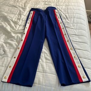 Never worn, blue, white and red trousers. High waisted.